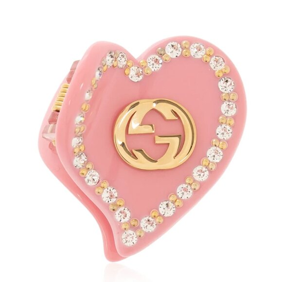 Gucci Pink Gold Resin Crystal Heart Hair Clip - Picture 1 of 3